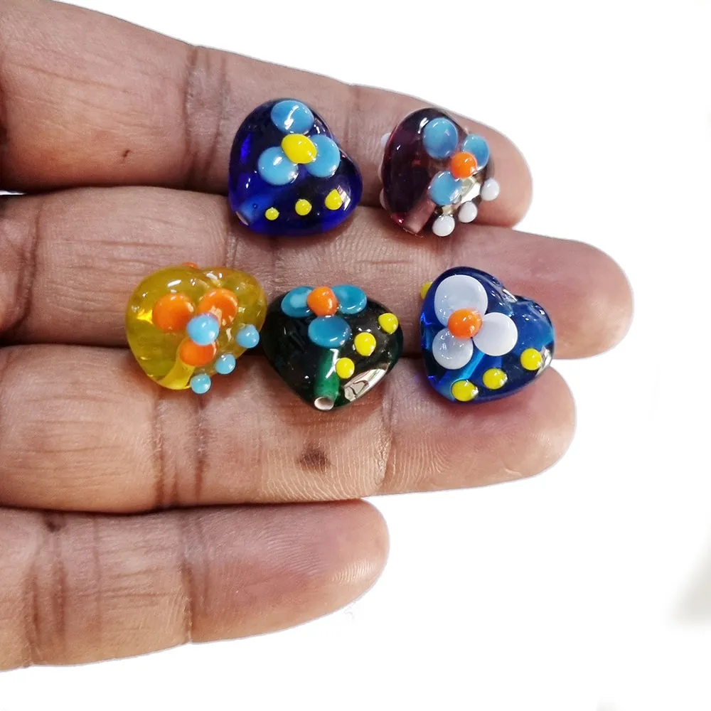 10 Pcs Flower heart handmade glass beads for jewelry making