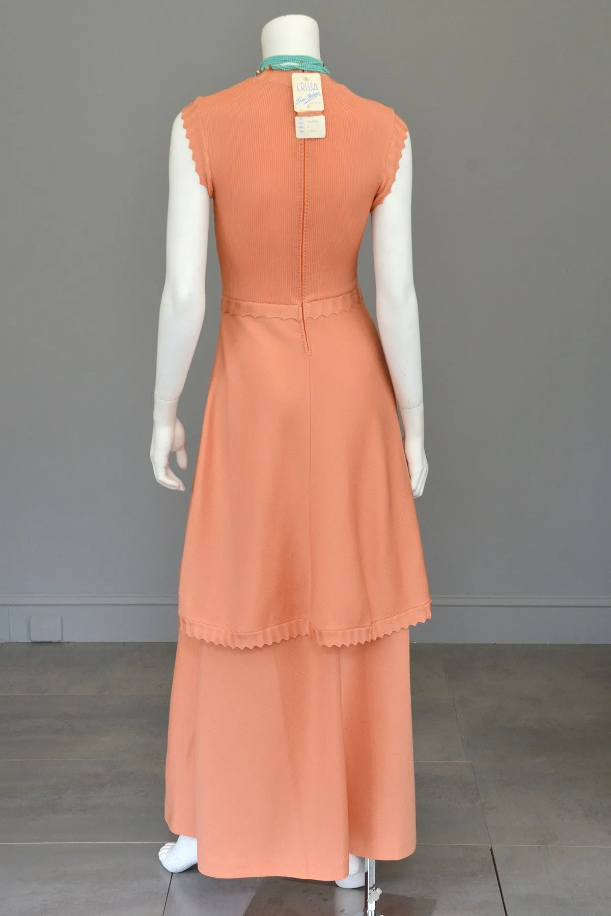 1970s Light Coral Italian Knit Dress with Long Peplum Skirt