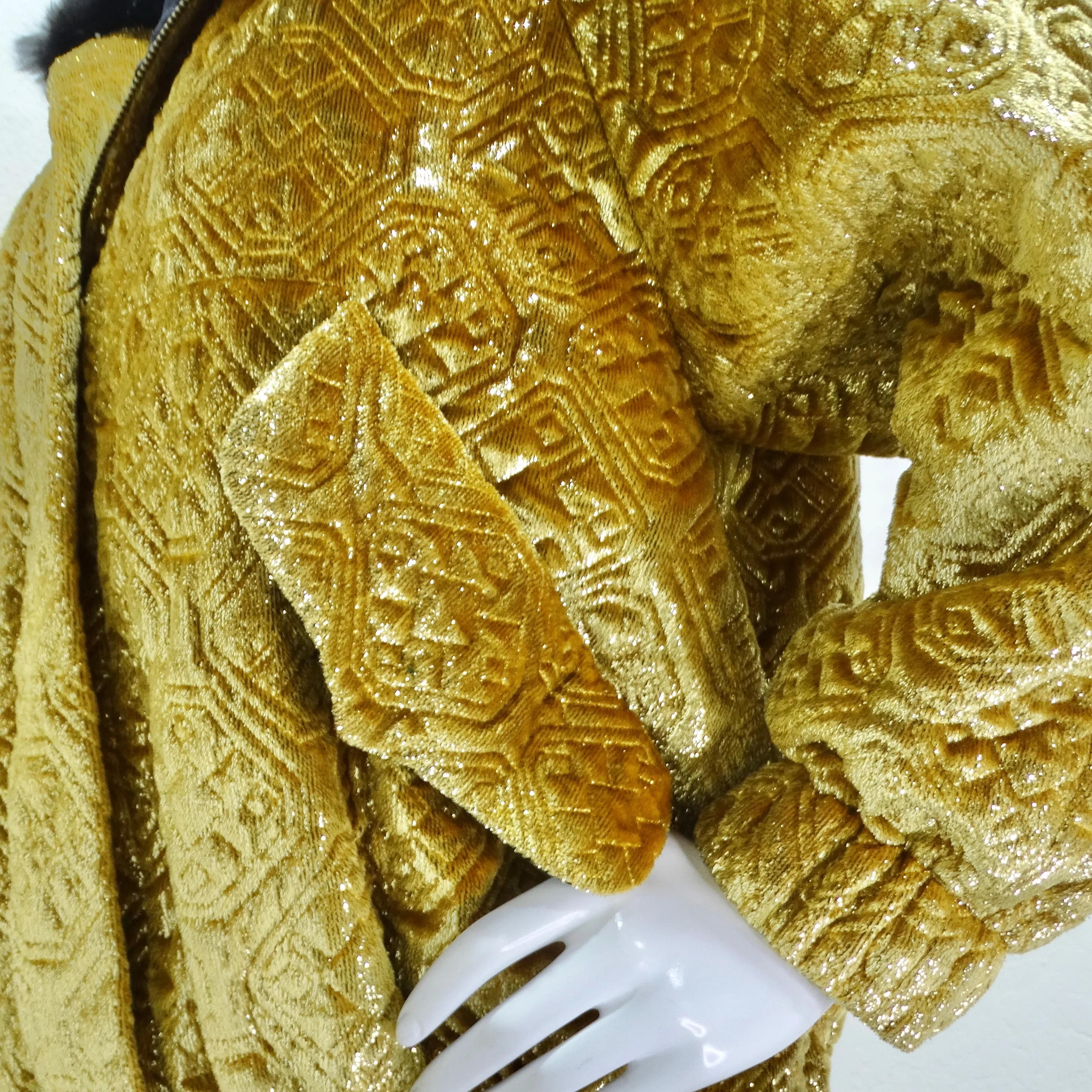 1980s Quilted Metallic Gold Fur Hood Jacket