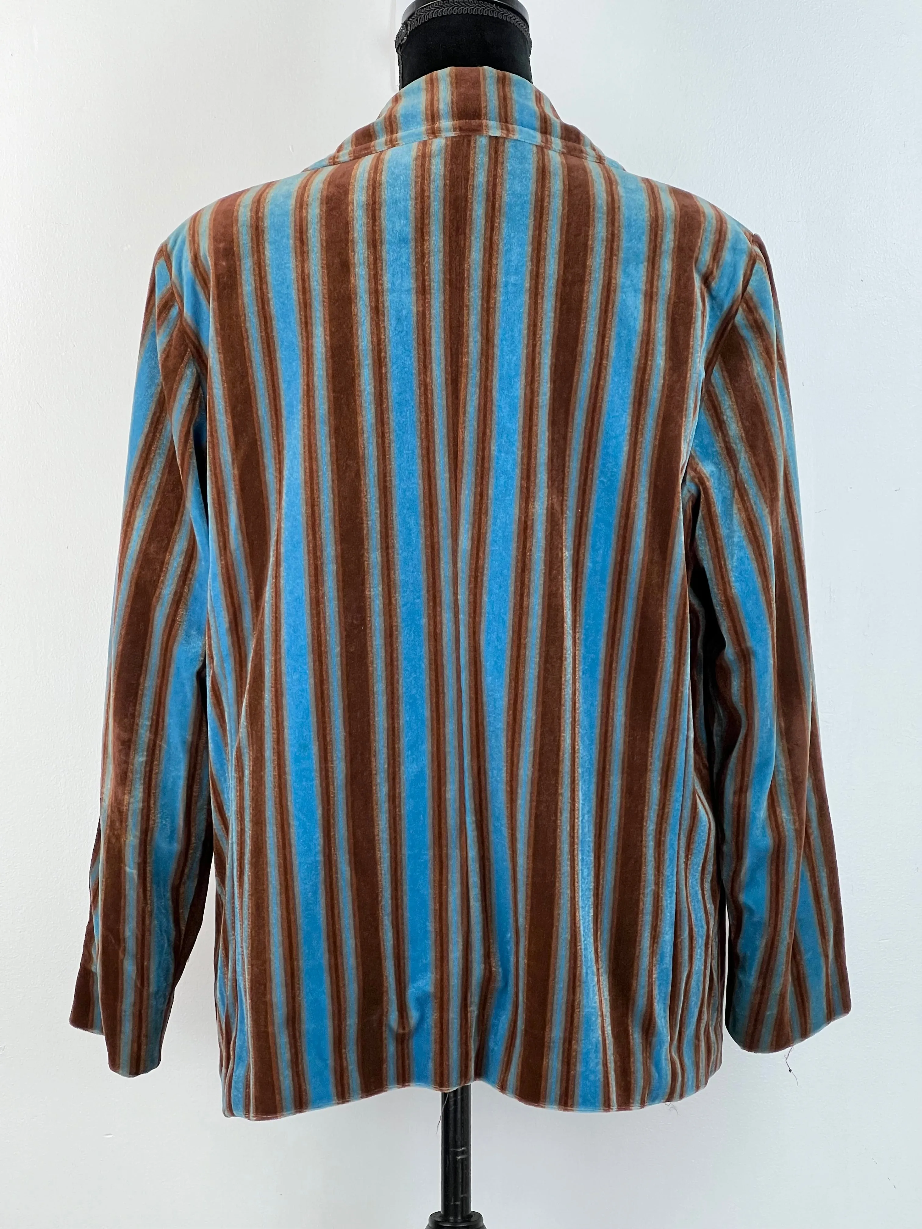 70s Blue   Brown Striped Velvet Jacket - Mens L