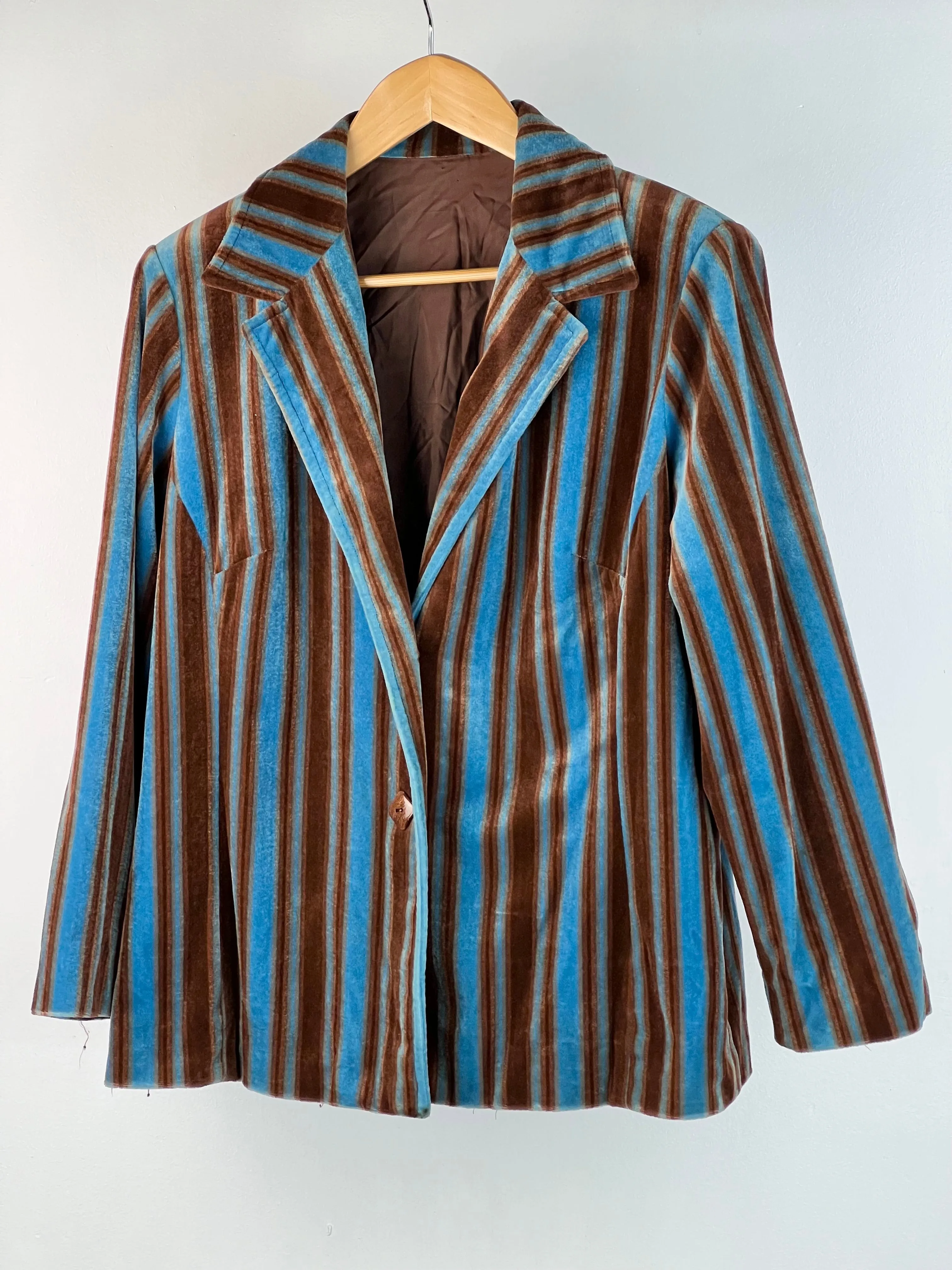 70s Blue   Brown Striped Velvet Jacket - Mens L