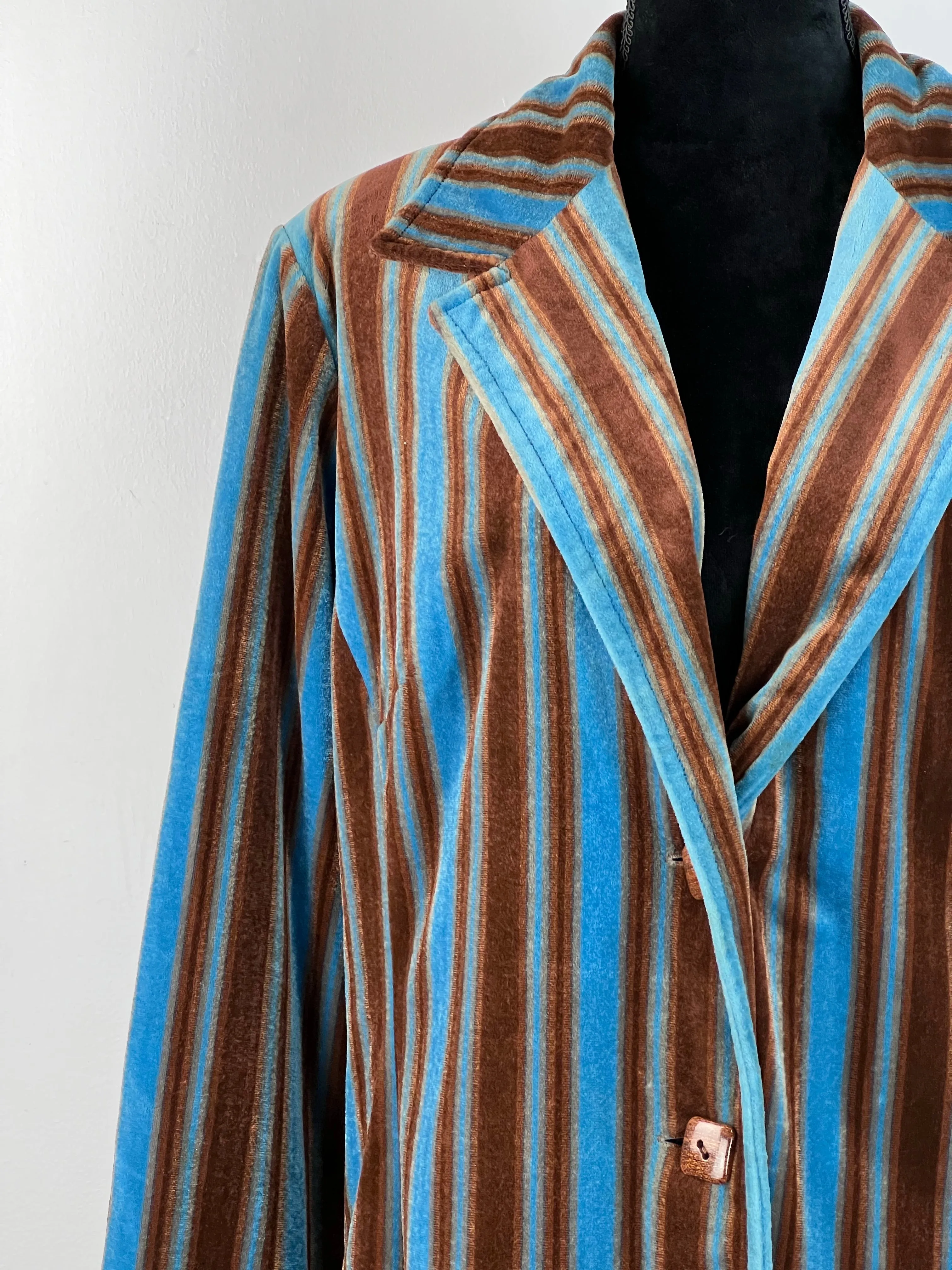 70s Blue   Brown Striped Velvet Jacket - Mens L