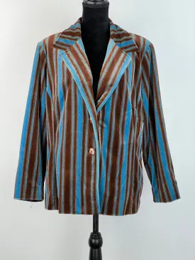 70s Blue   Brown Striped Velvet Jacket - Mens L