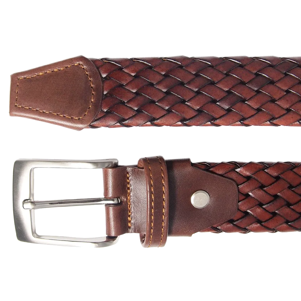 72 Smalldive Brown Weave Leather Belt