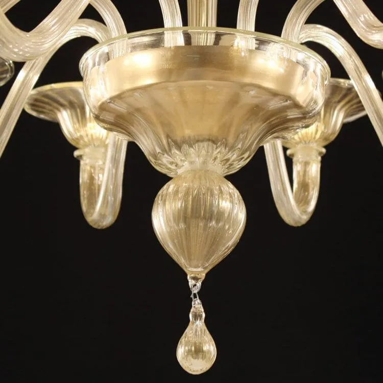 8 Light Gold Murano Glass Chandelier