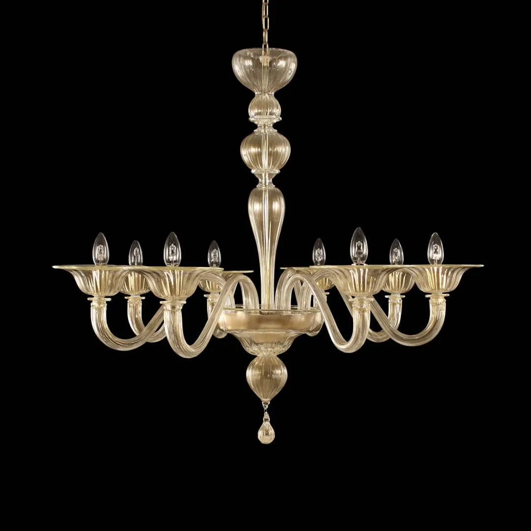 8 Light Gold Murano Glass Chandelier