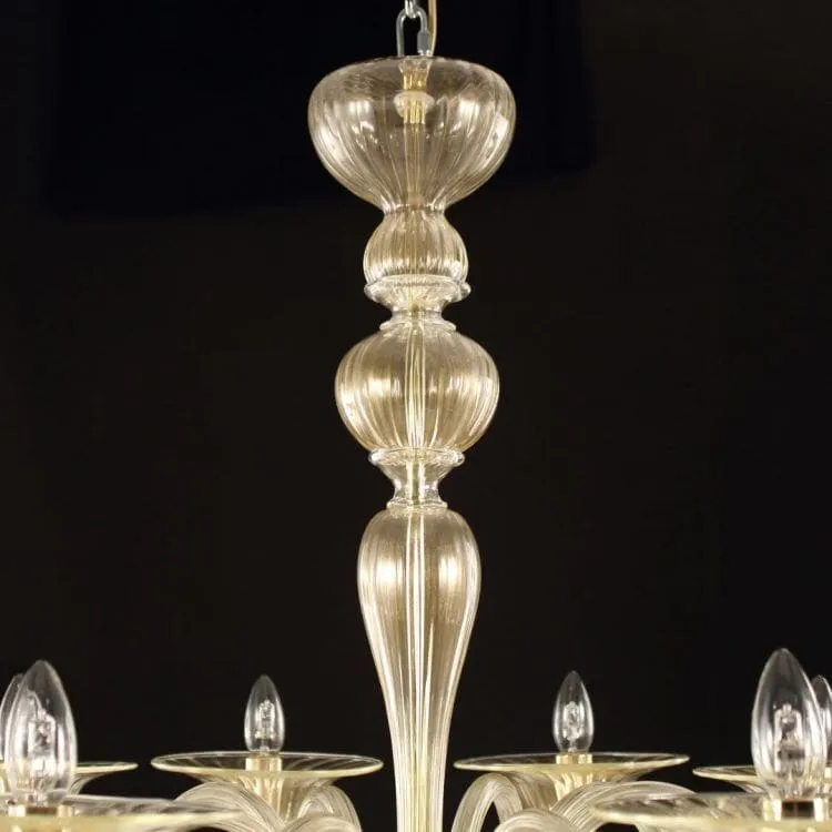 8 Light Gold Murano Glass Chandelier