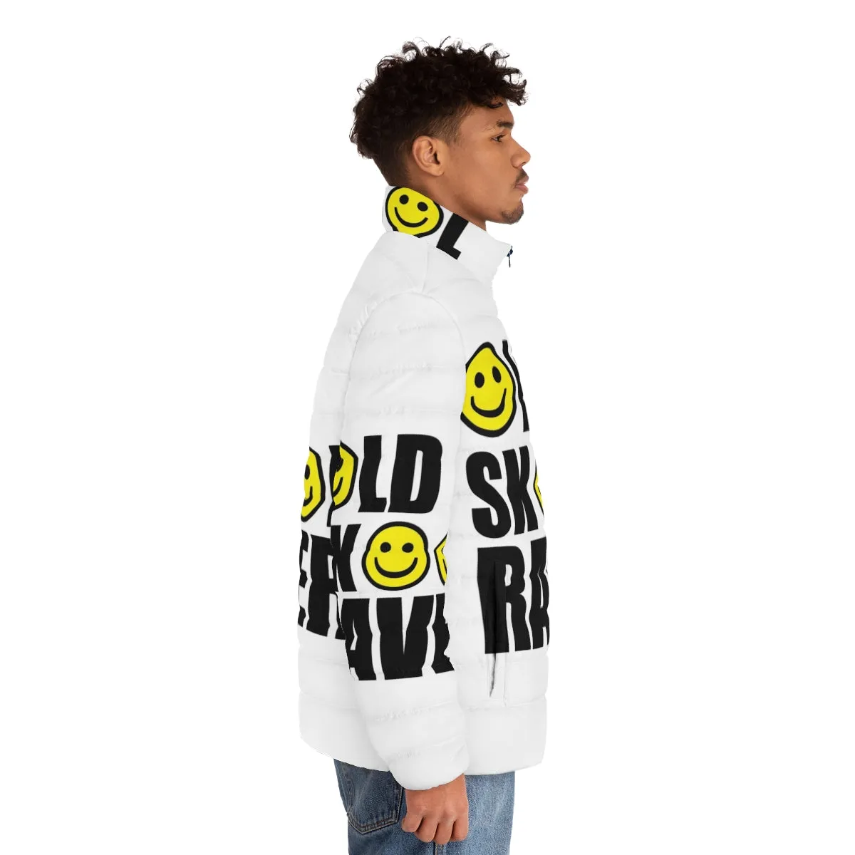 90s Oldskool Raver Smiley Puffer Jacket | Neon Rave Fashion