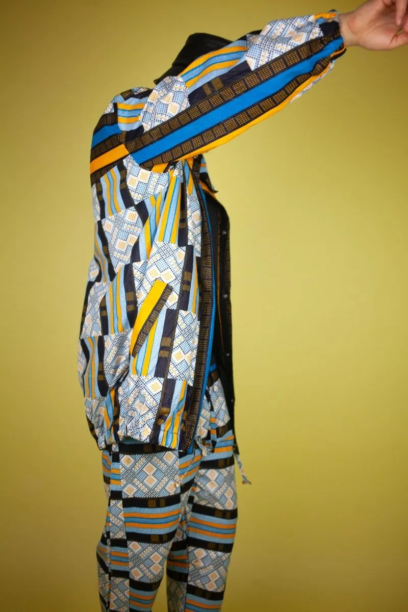 African Puffer Jacket In Blue Kente