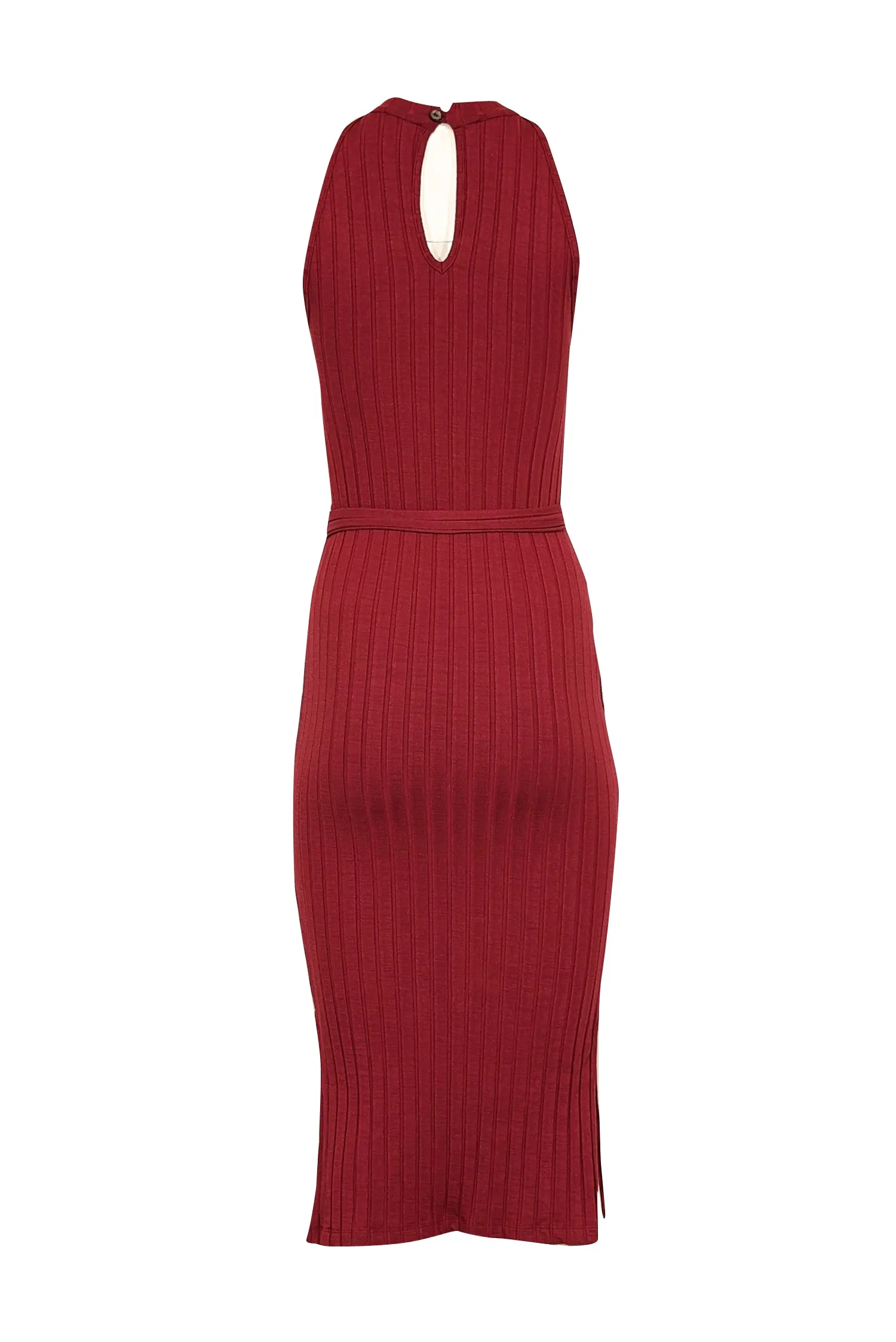 Amour Vert - Red Sleeveless Ribbed Midi w/ Waist Tie Dress Sz XS