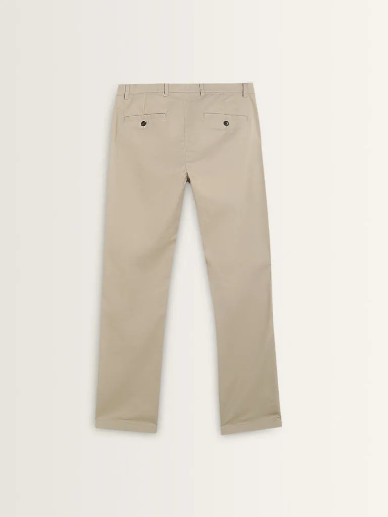 Ascot Beige Relaxed-Fit Mid-Rise Cotton Blend Chinos