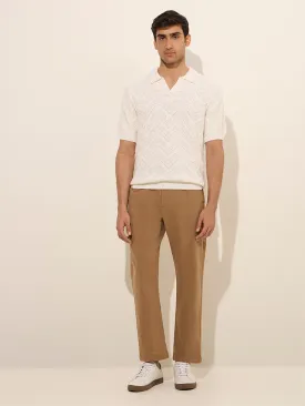 Ascot Taupe Solid Relaxed-Fit Mid-Rise Cotton Blend Chinos