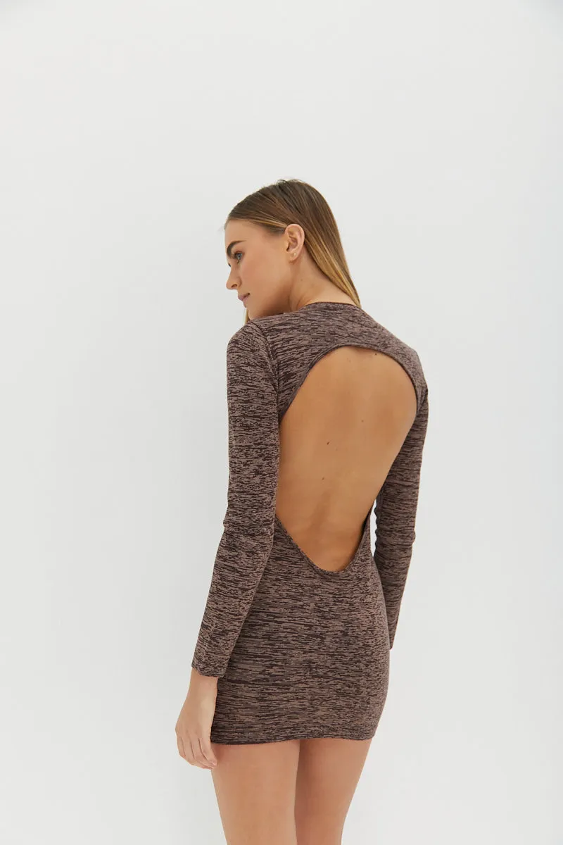 Backless Mini Dress - Brown Melange