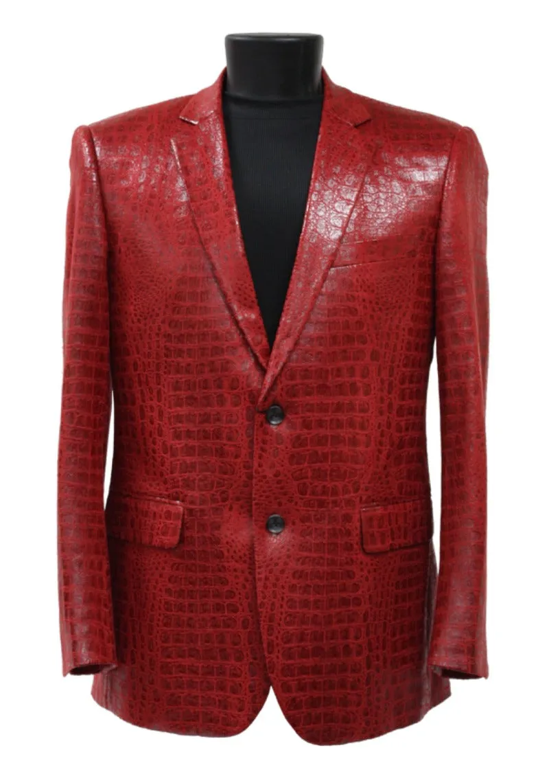 Bassiri Red Men's Faux Alligator Embossed Leather Blazer Classic-Fit