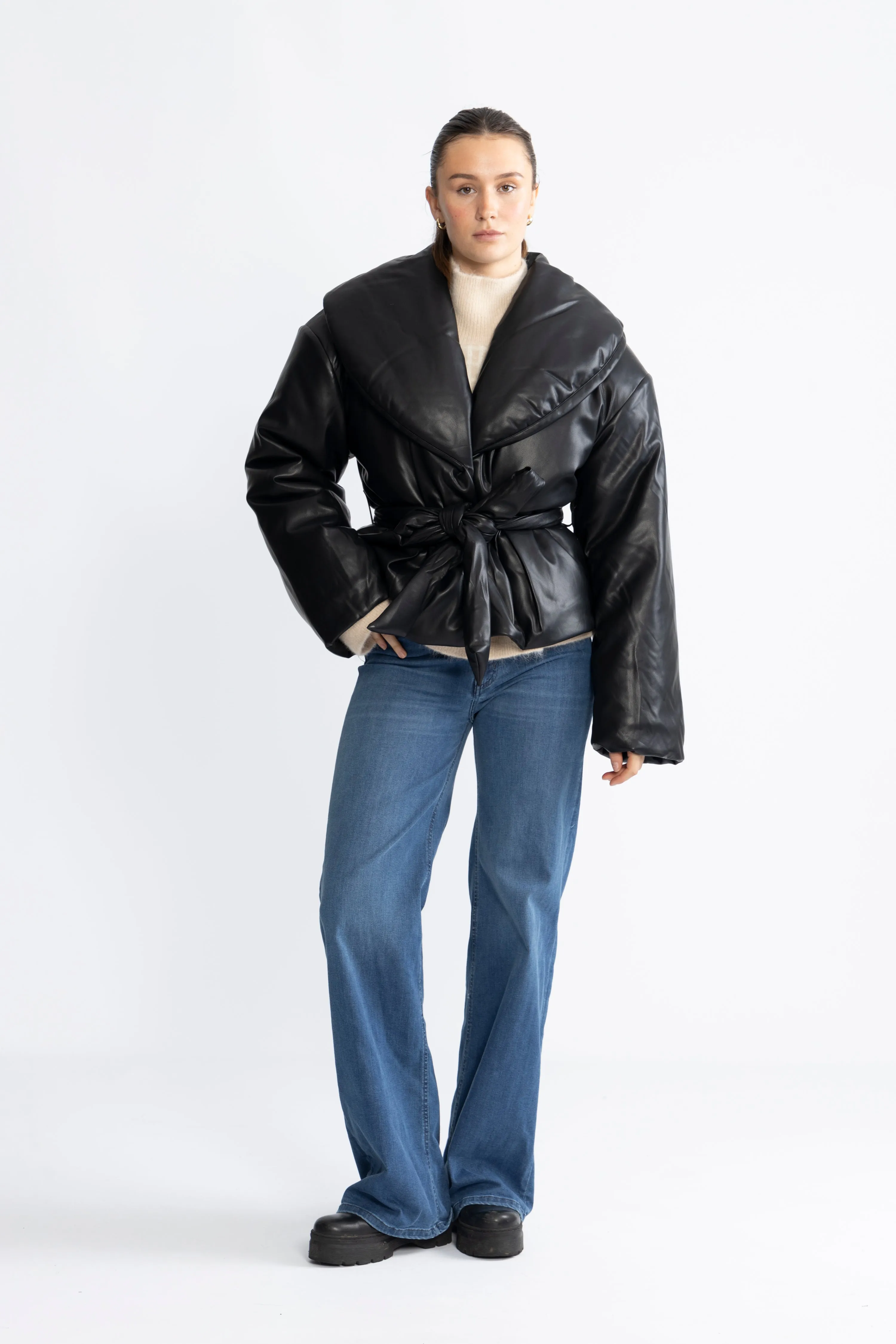 Belted Puffer Jacket - Black