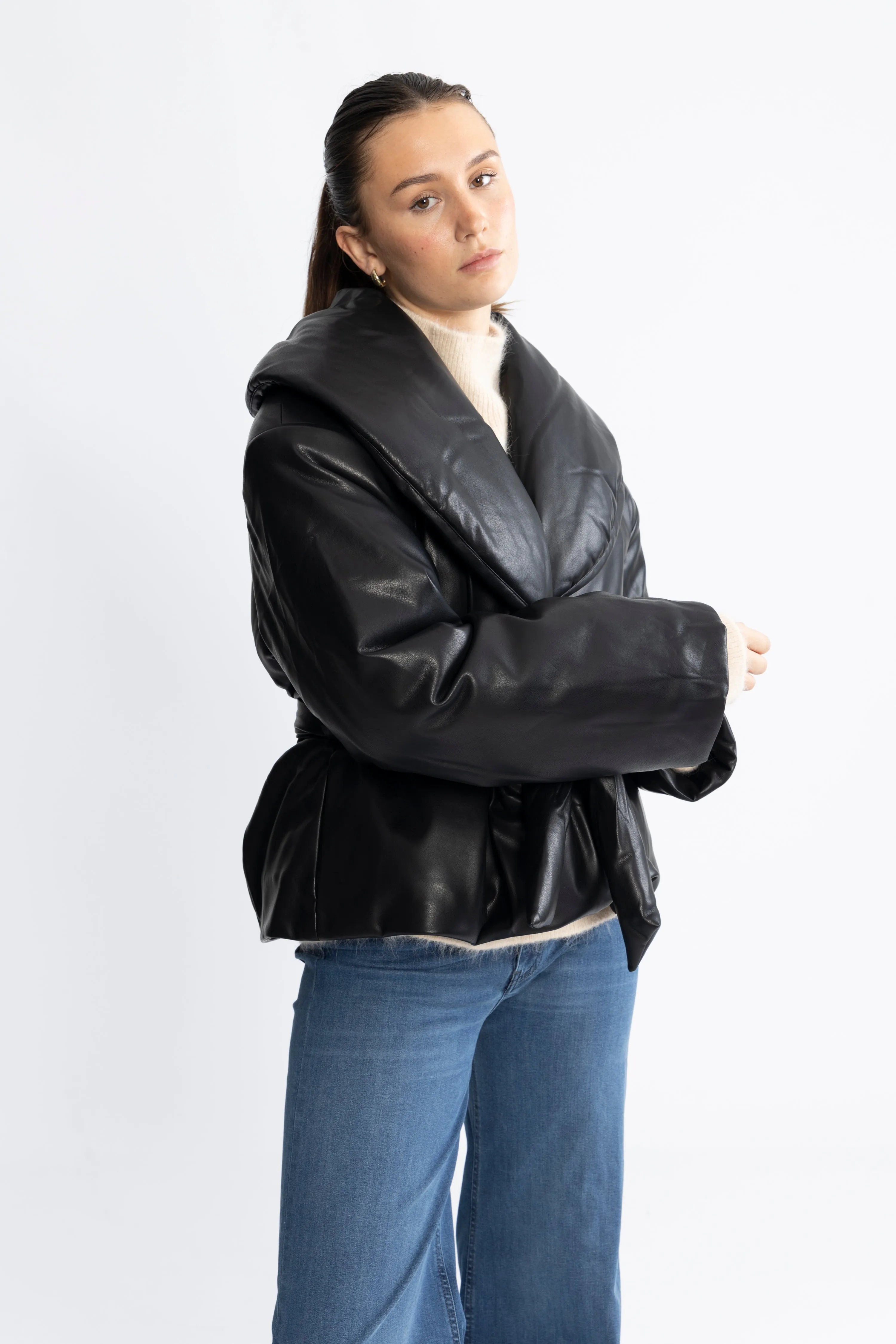 Belted Puffer Jacket - Black