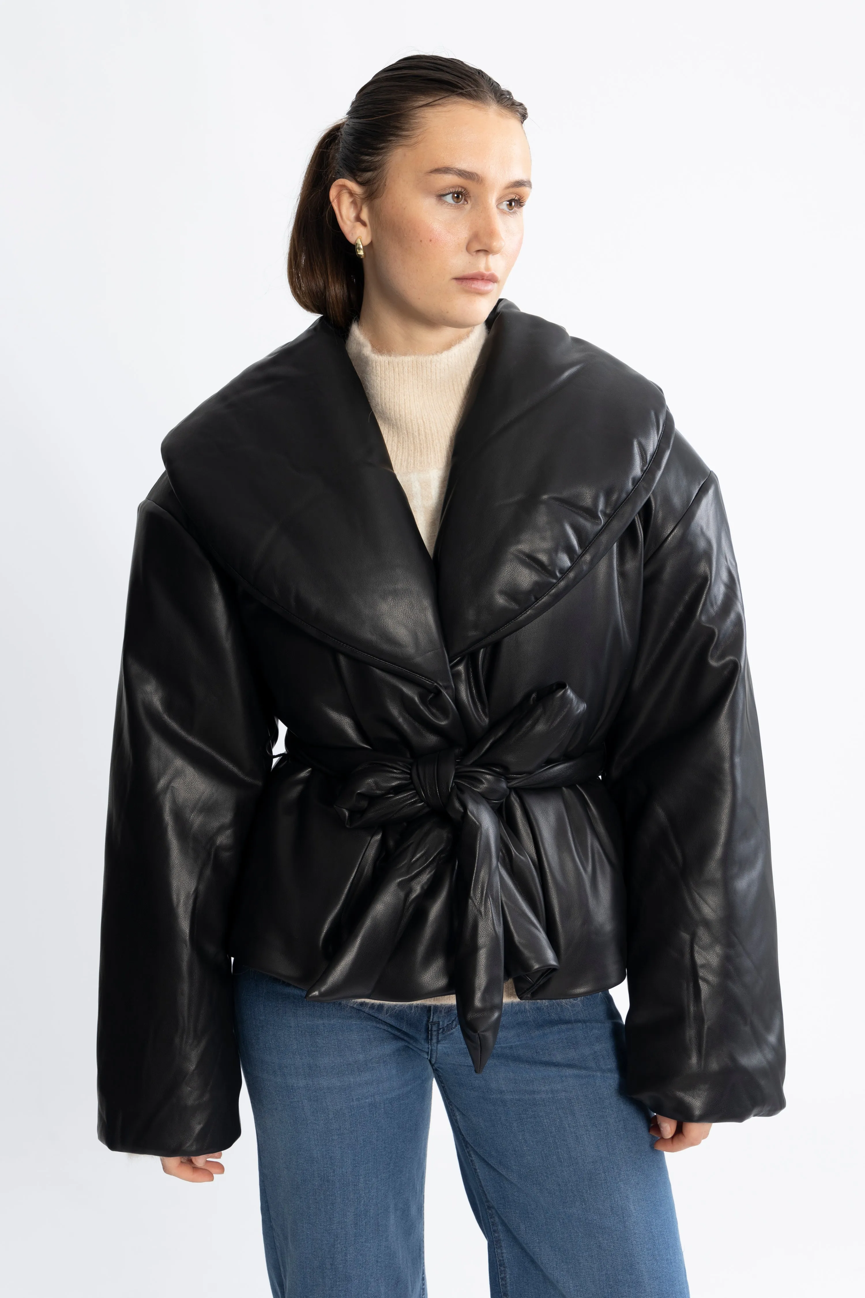 Belted Puffer Jacket - Black