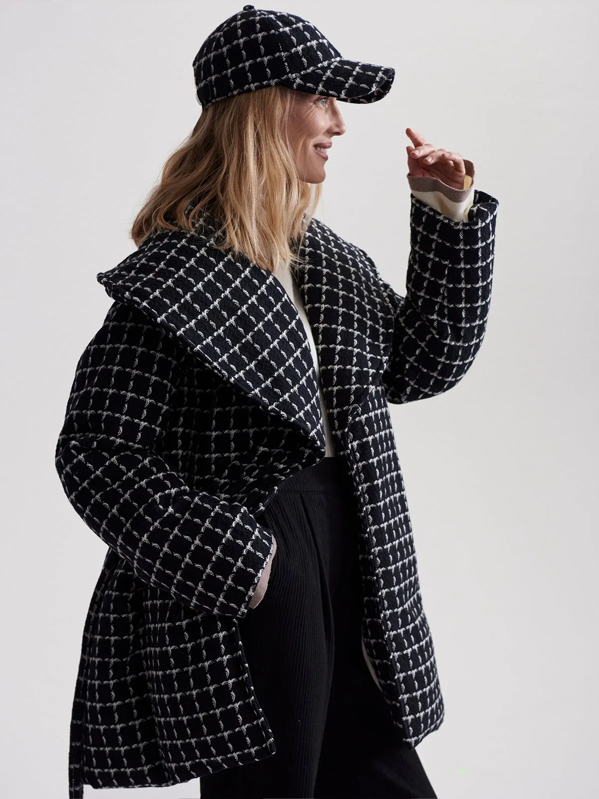 Black Mono Check Milla Wrap Jacket