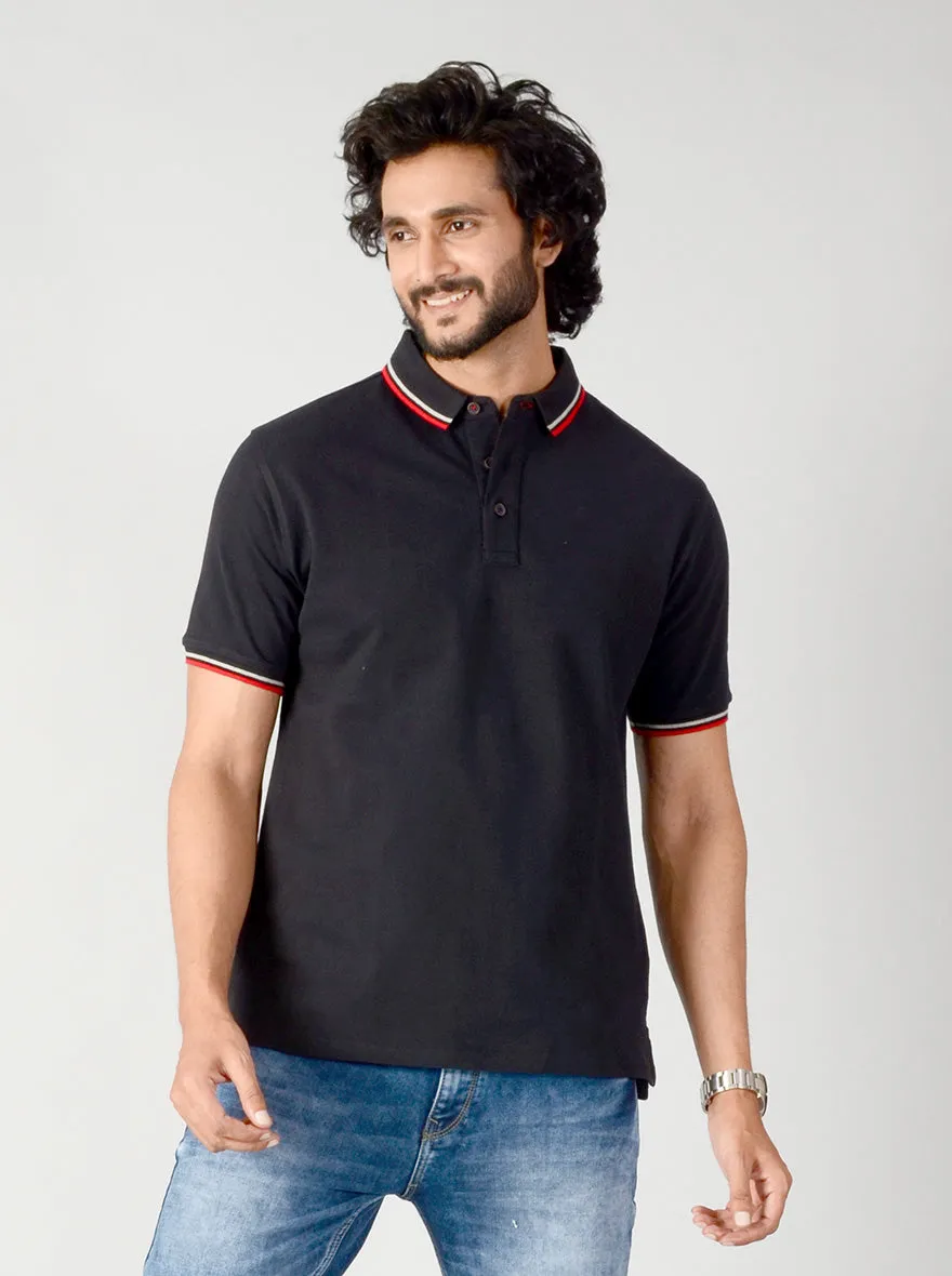 Black Solid Slim Fit Polo T-shirt | JadeBlue