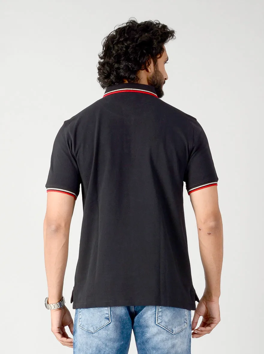 Black Solid Slim Fit Polo T-shirt | JadeBlue