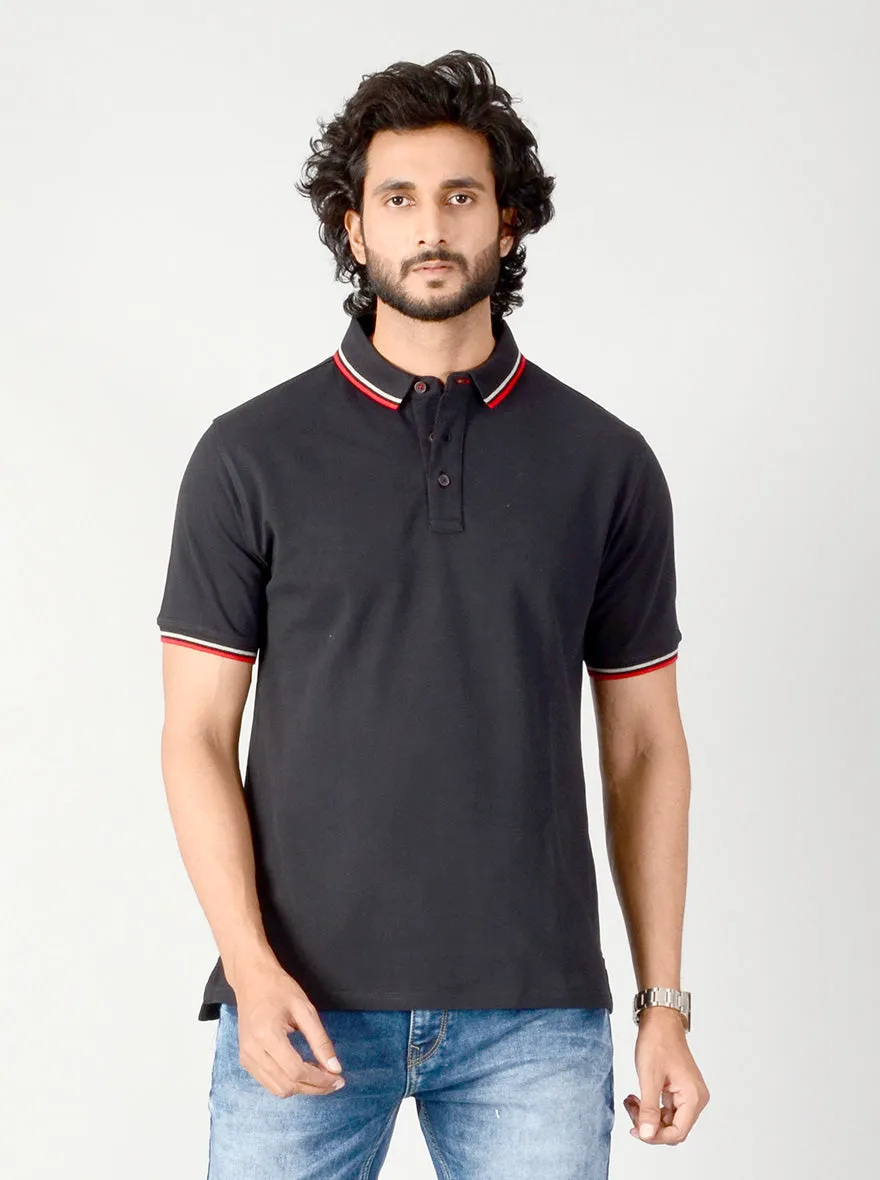 Black Solid Slim Fit Polo T-shirt | JadeBlue