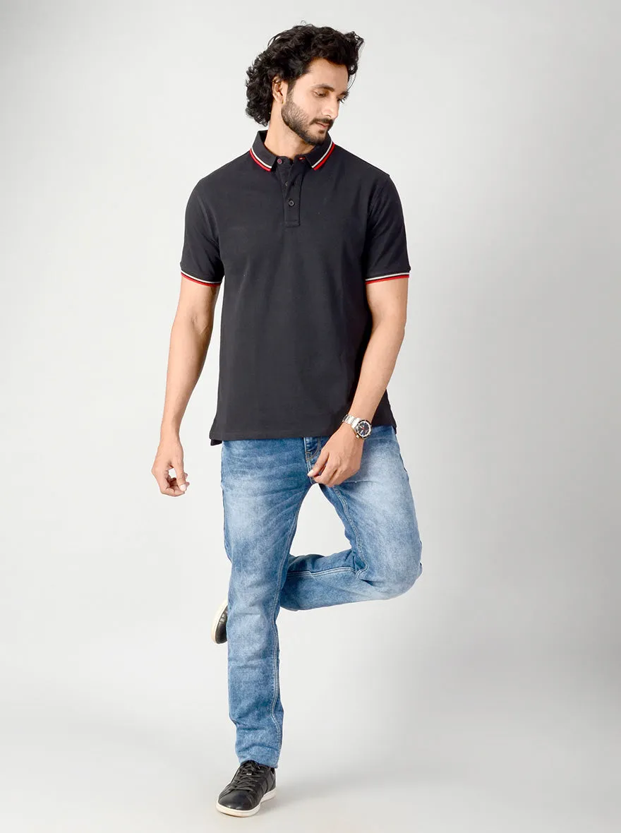 Black Solid Slim Fit Polo T-shirt | JadeBlue