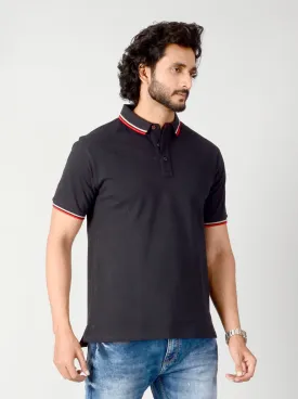 Black Solid Slim Fit Polo T-shirt | JadeBlue