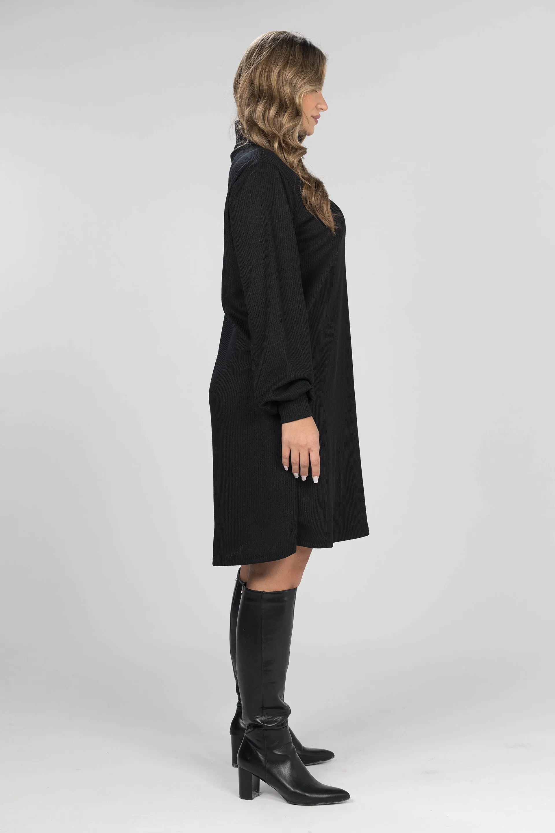 Black Turtleneck Basic Dress - Black