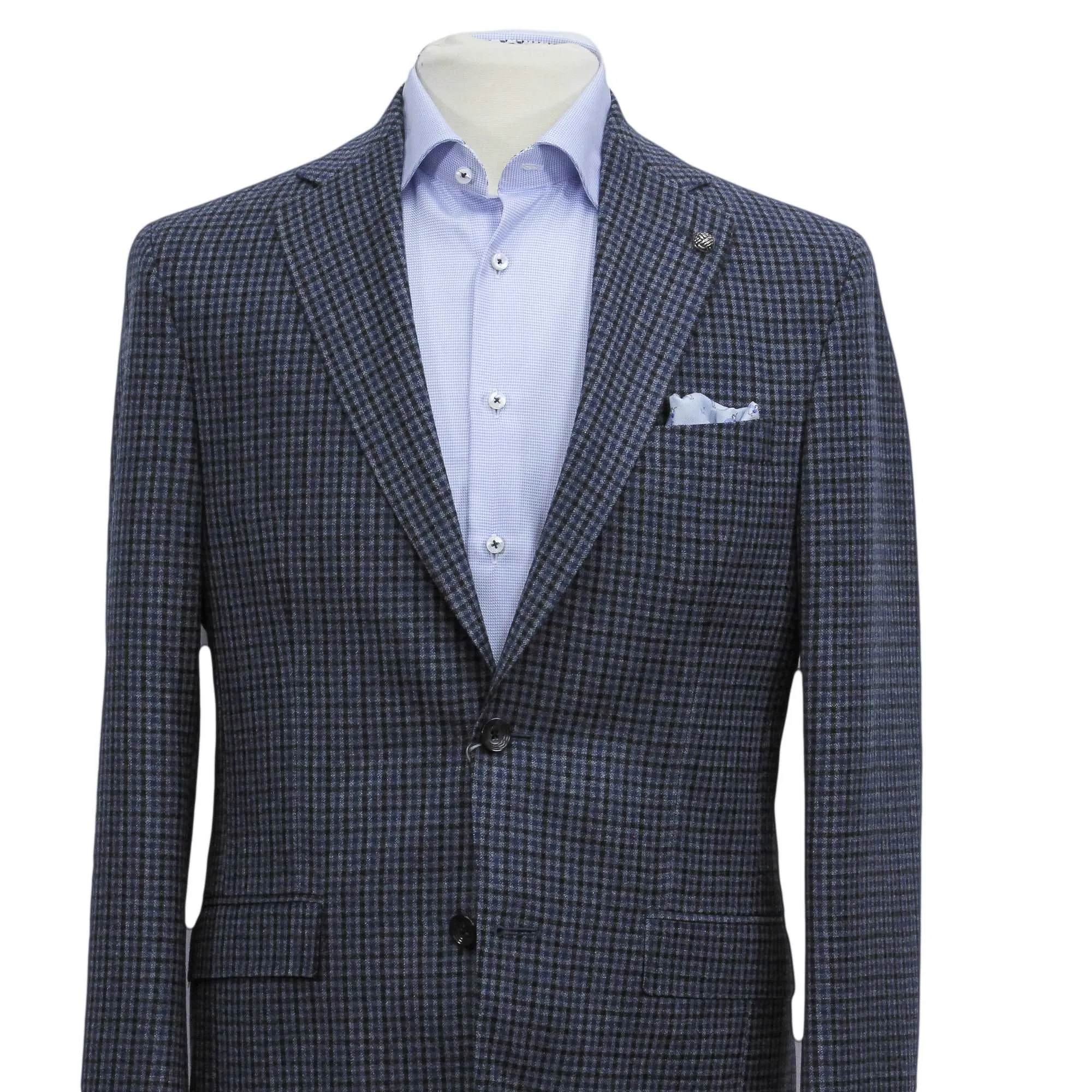 Blue & Black Mini Check Midland Contemporary Wool Sport Jacket - Jack Victor