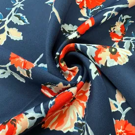 Blue and Red Multi Floral Print Scuba Knit Fabric