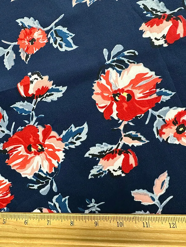 Blue and Red Multi Floral Print Scuba Knit Fabric