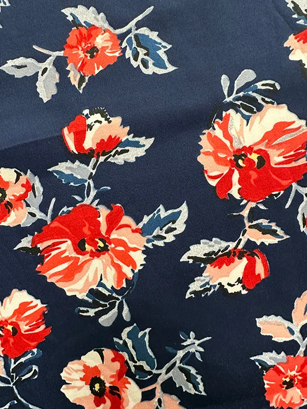 Blue and Red Multi Floral Print Scuba Knit Fabric