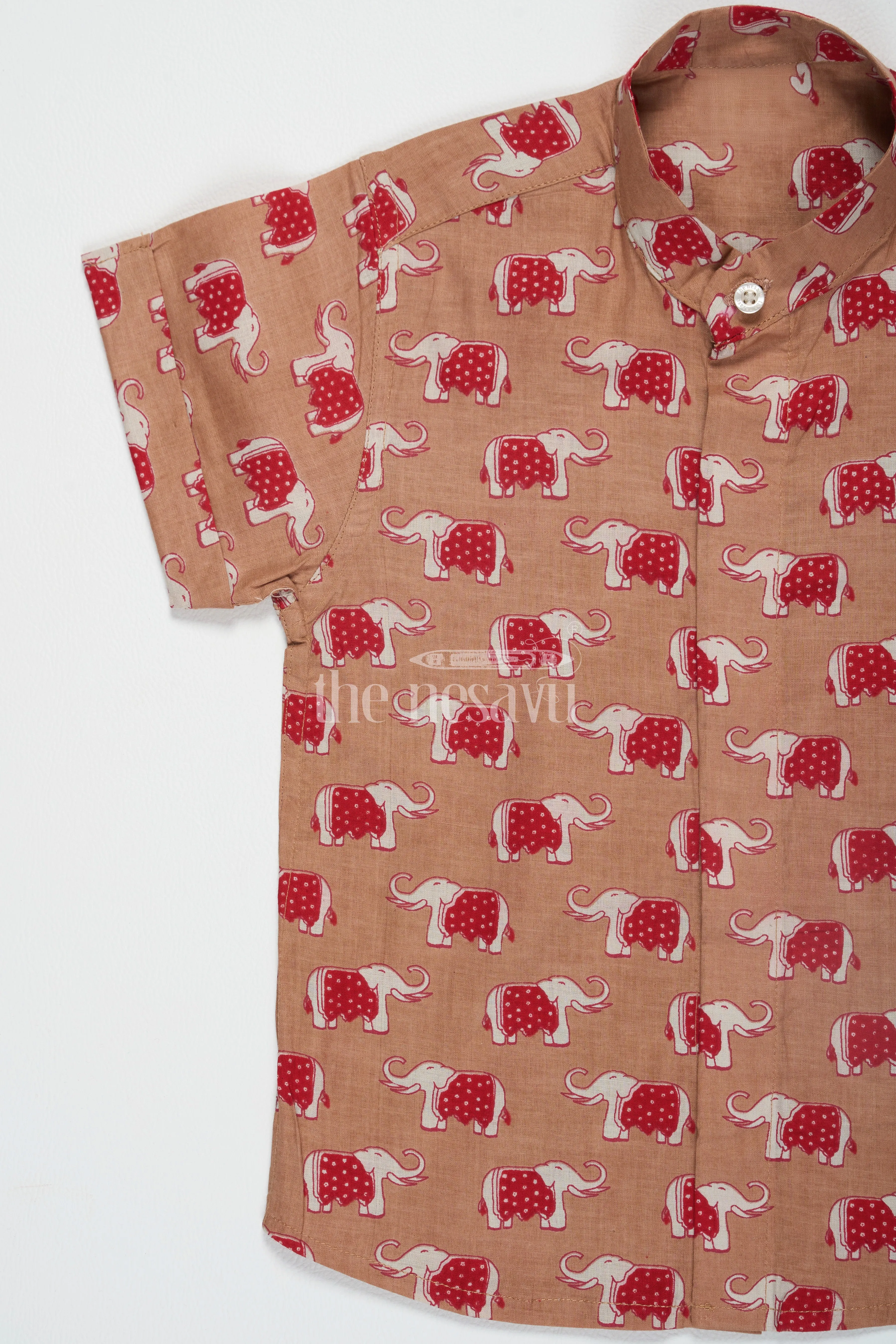 Boys Cotton Shirt with Red Elephant Print Festive Clothing