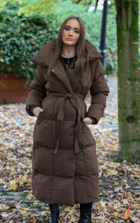 Brown Long Puffer Duvet Coat