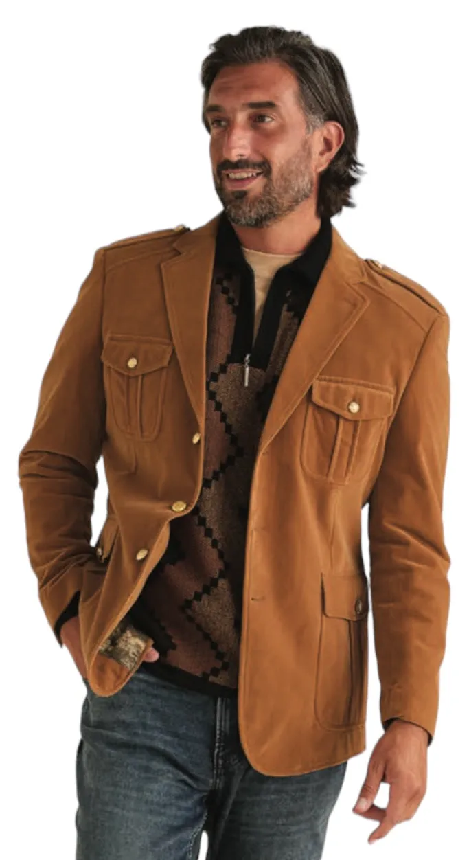 Brown Sugar Velvet Inserch Military Blazer Style 4-pocket single breasted Regular-Fit