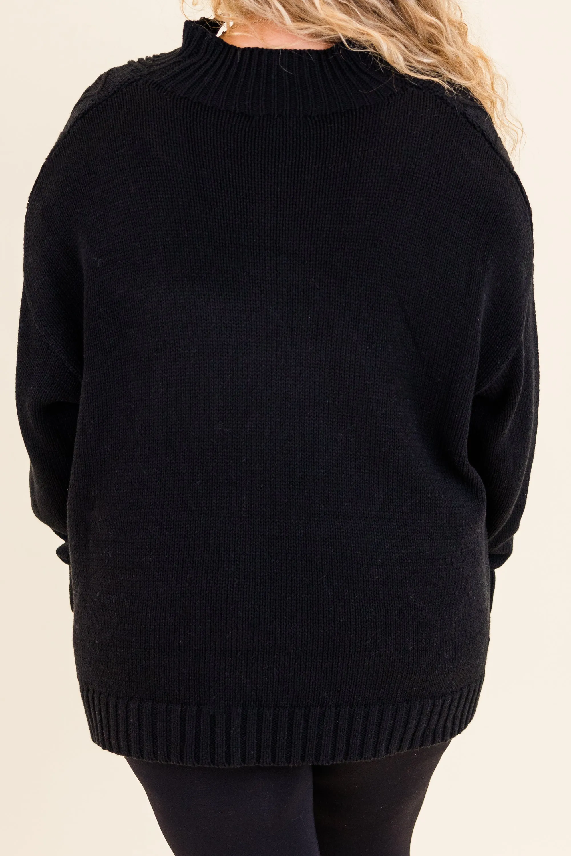 Cable Knit Classic Sweater, Black