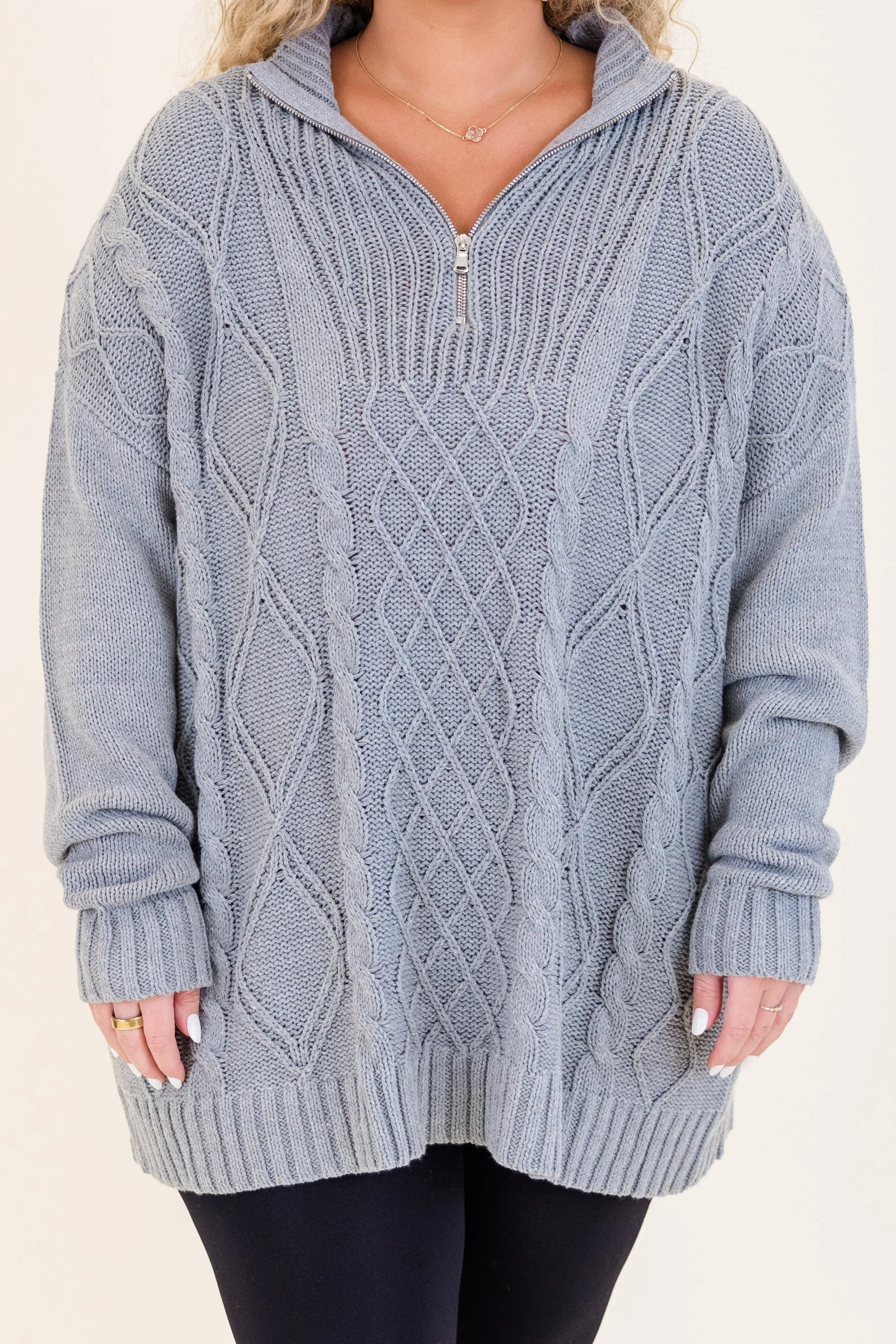 Cable Knit Classic Sweater, Gray