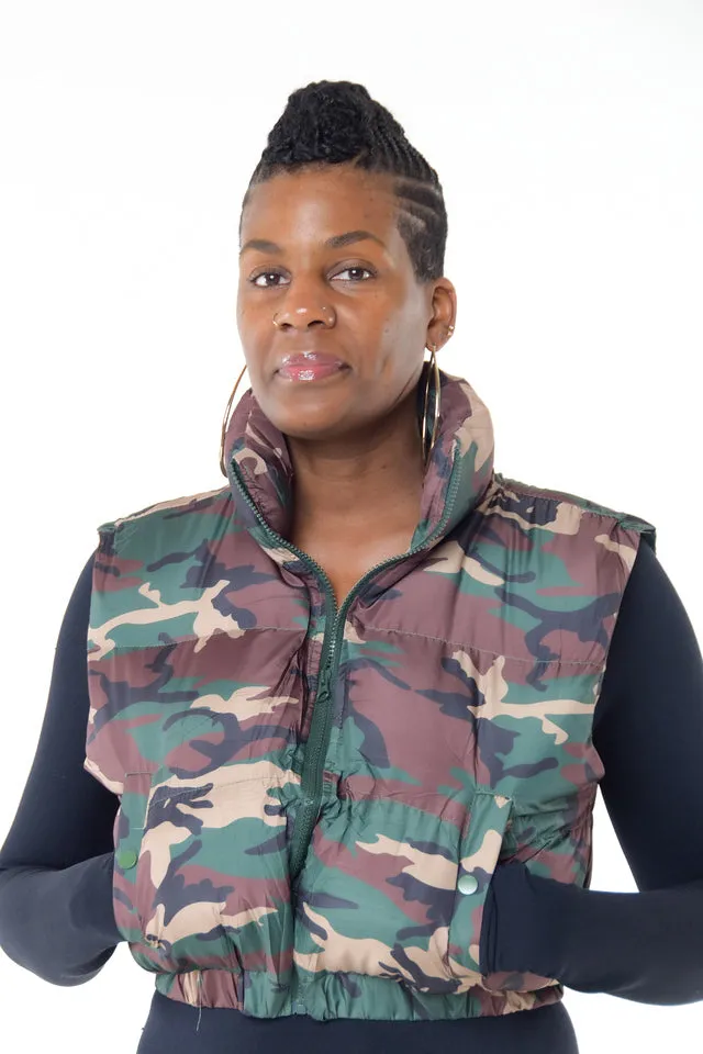 Camo Print Puffer Crop Jacket