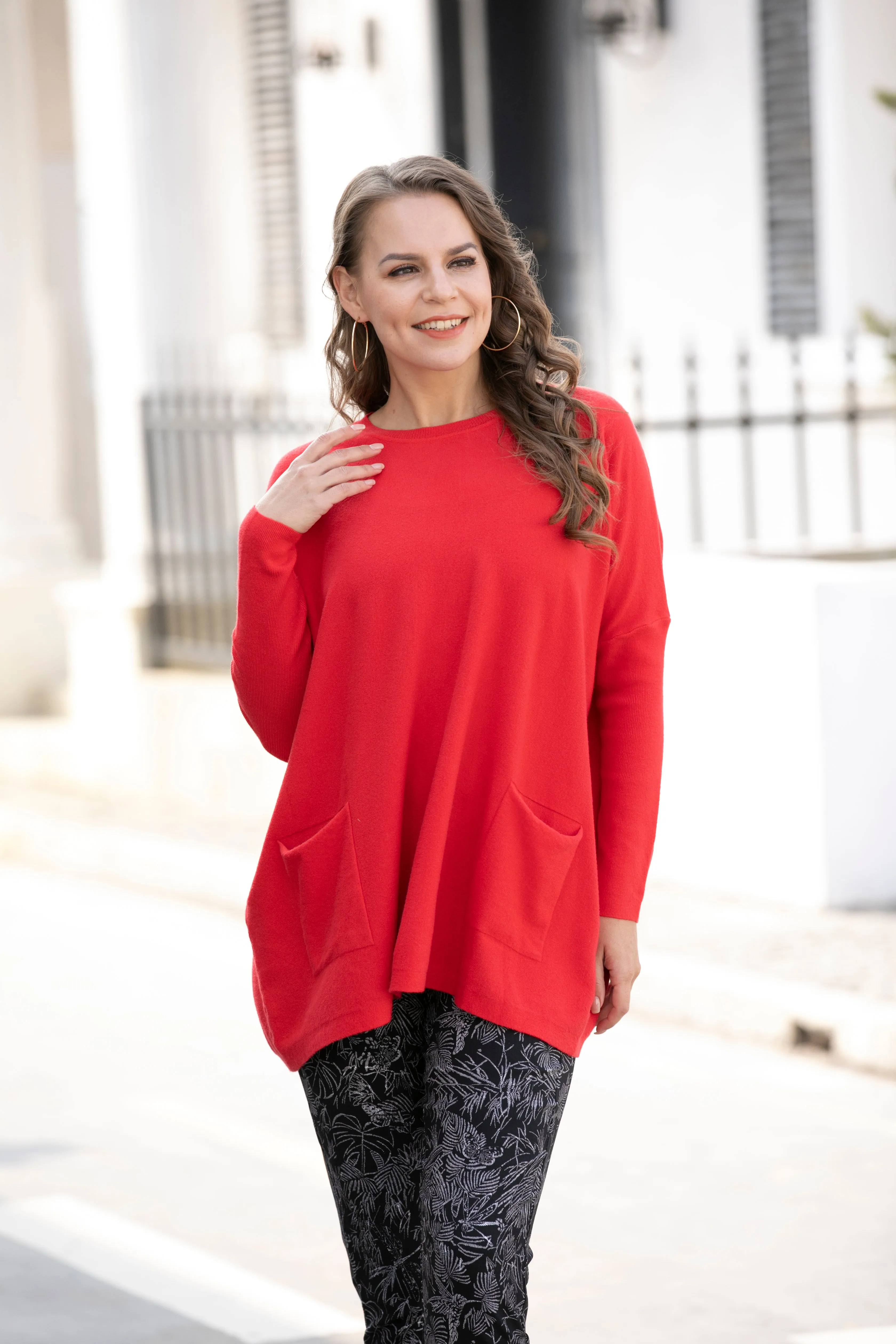 Cashmere Feel Tunic With Front Pockets