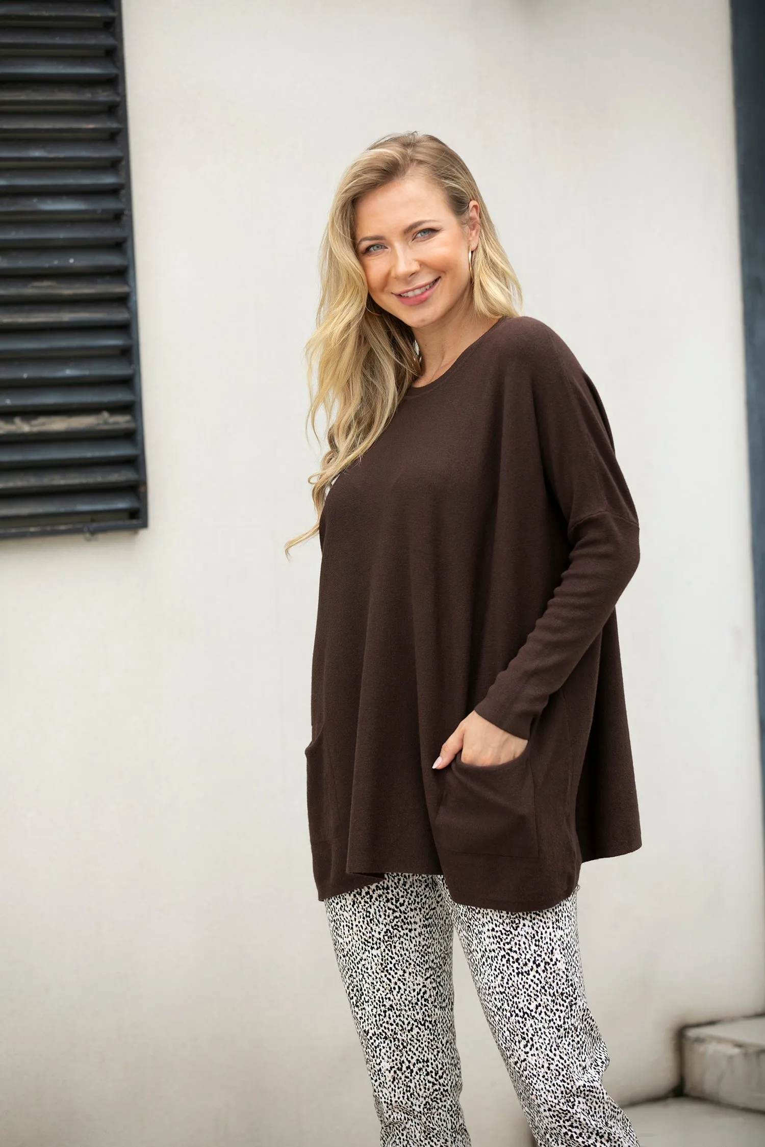 Cashmere Feel Tunic With Front Pockets