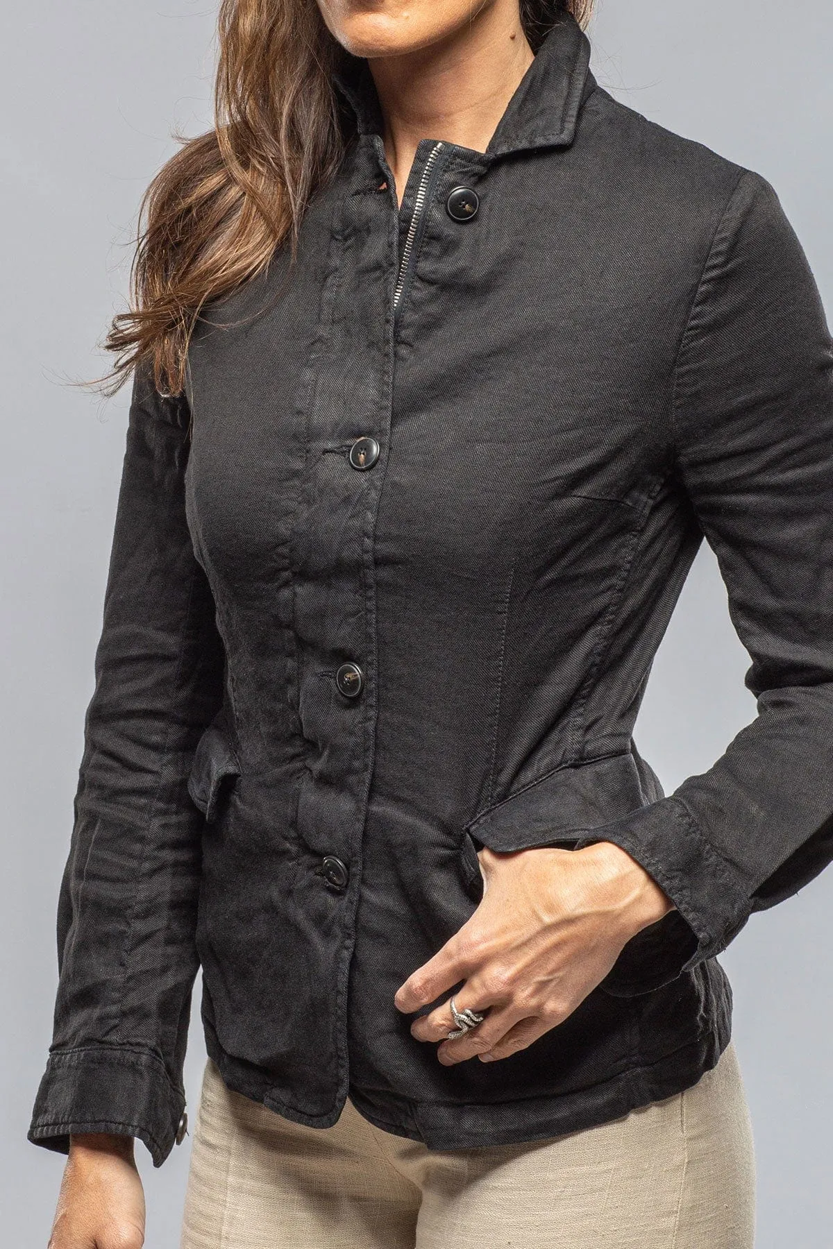 Chama Cotton Linen Washed Blazer Jacket In Black