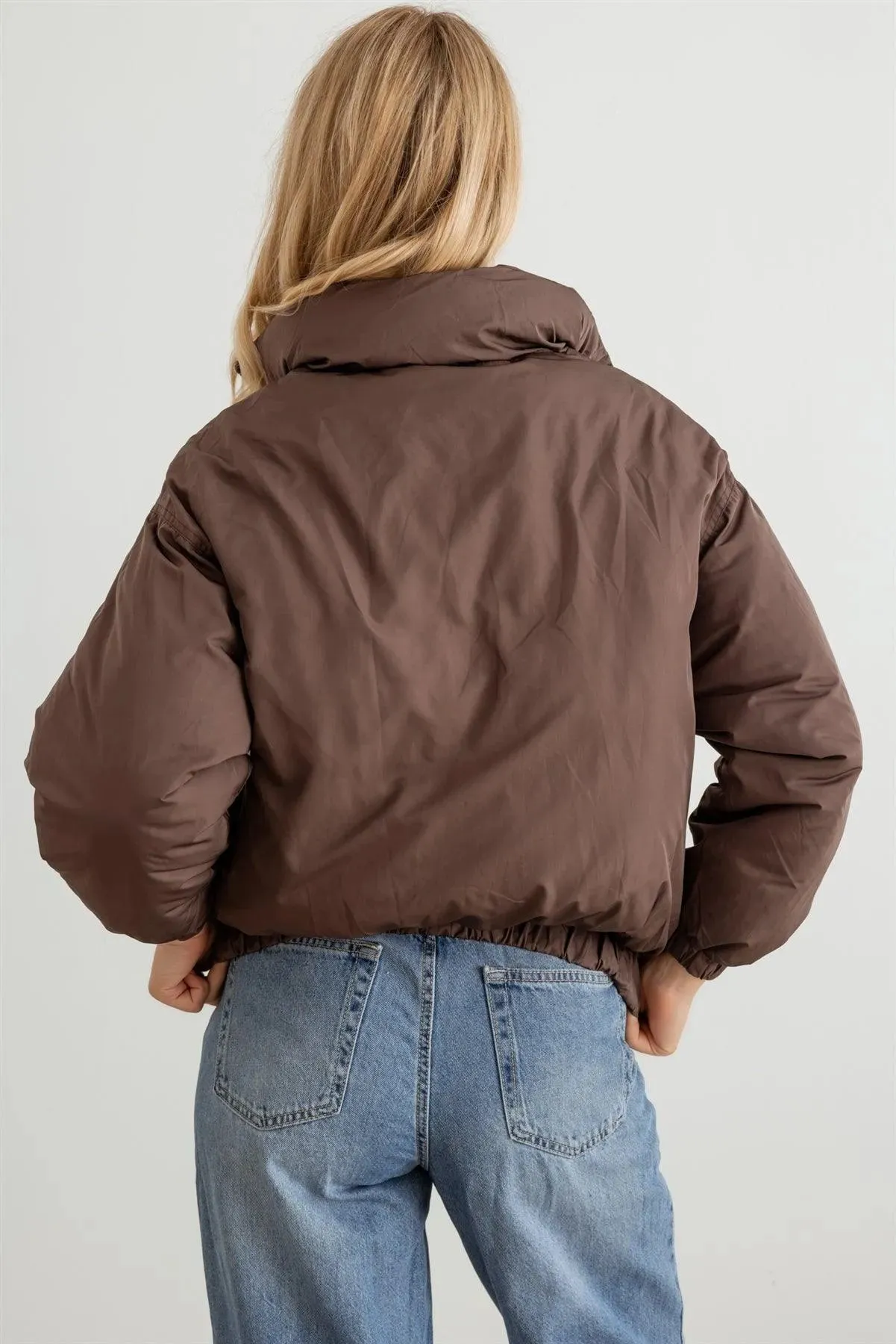 Chocolate Zip-Up Long Sleeve Puffer Jacket