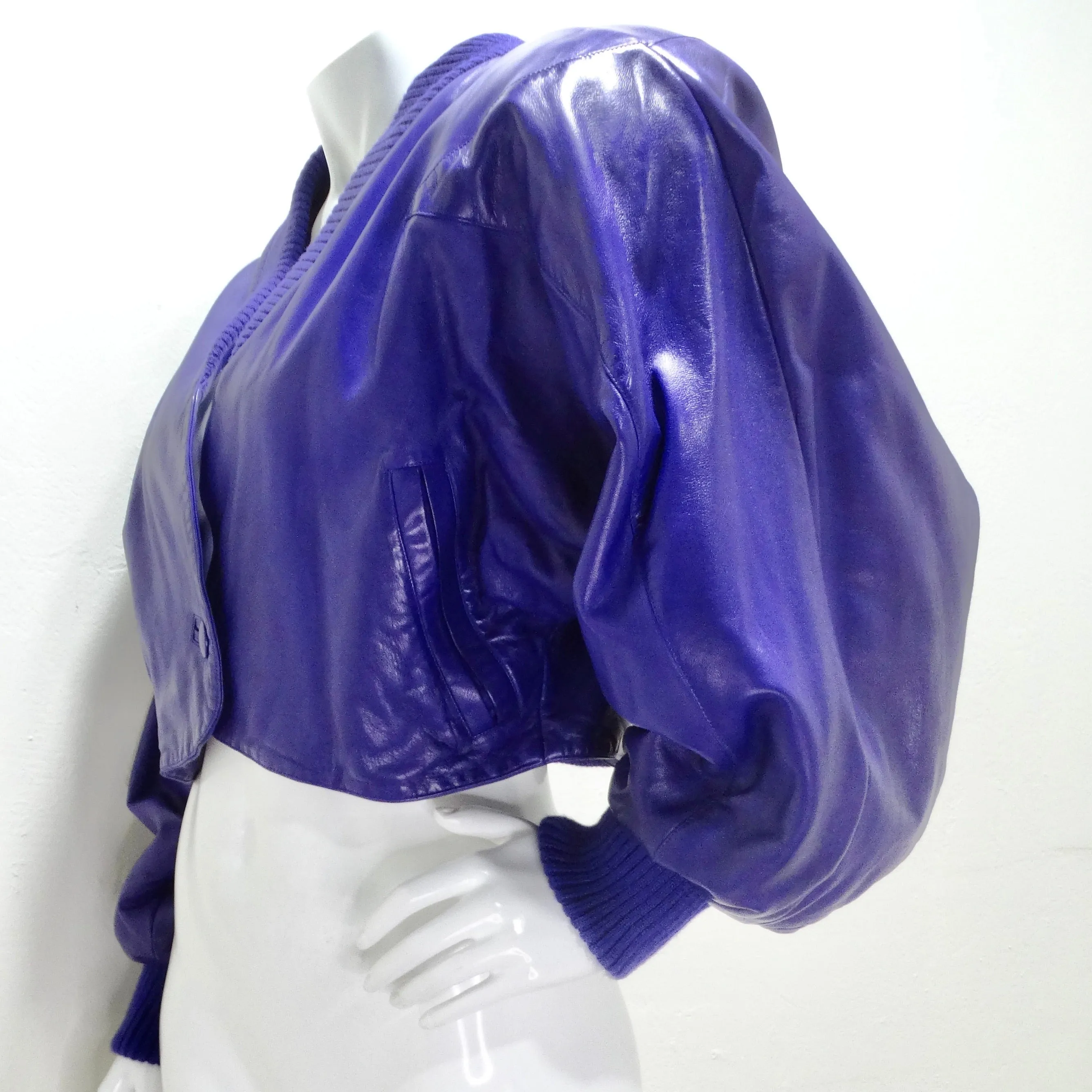 Claude Montana 1980s Purple Leather Cropped Jacket