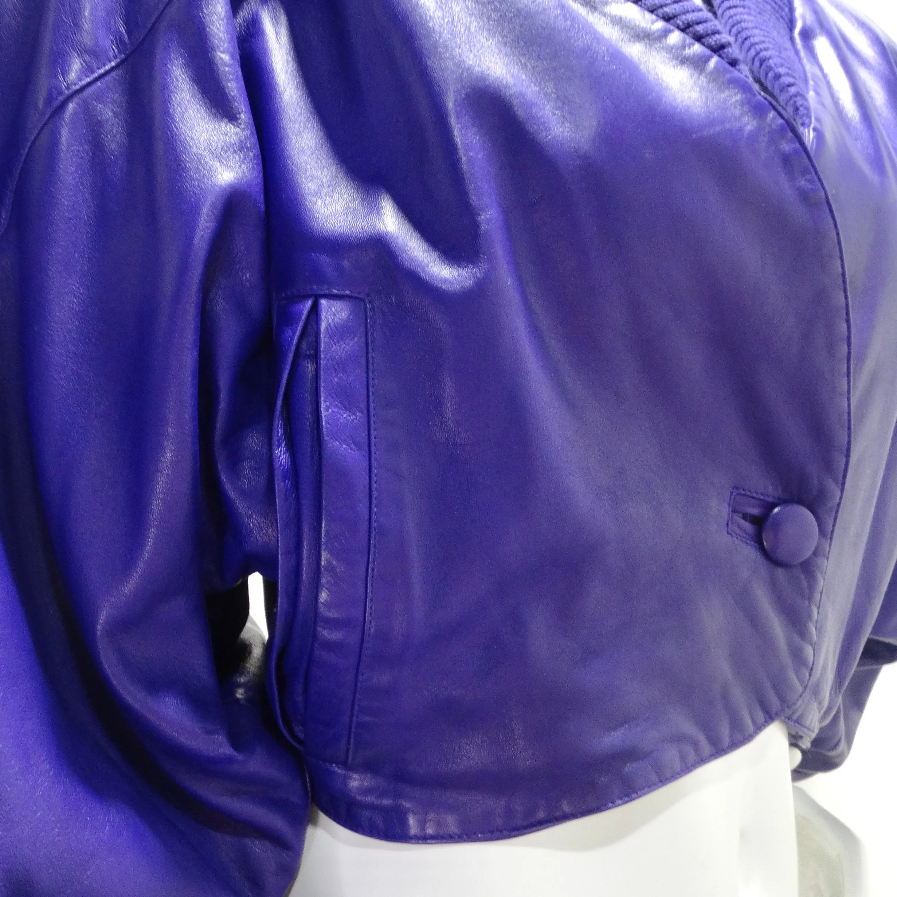 Claude Montana 1980s Purple Leather Cropped Jacket