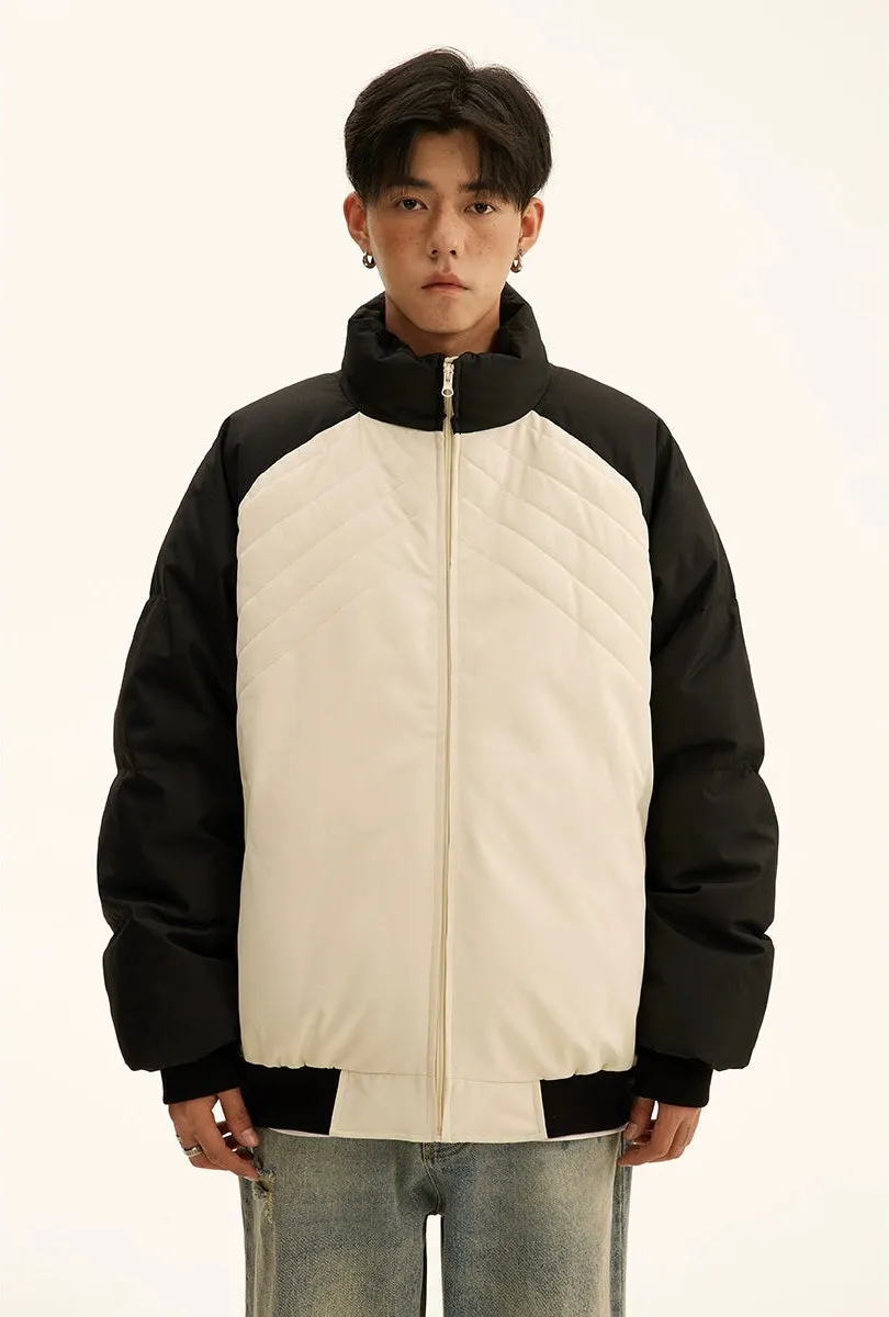 Color Block High Collar Oversized Puffer Jacket