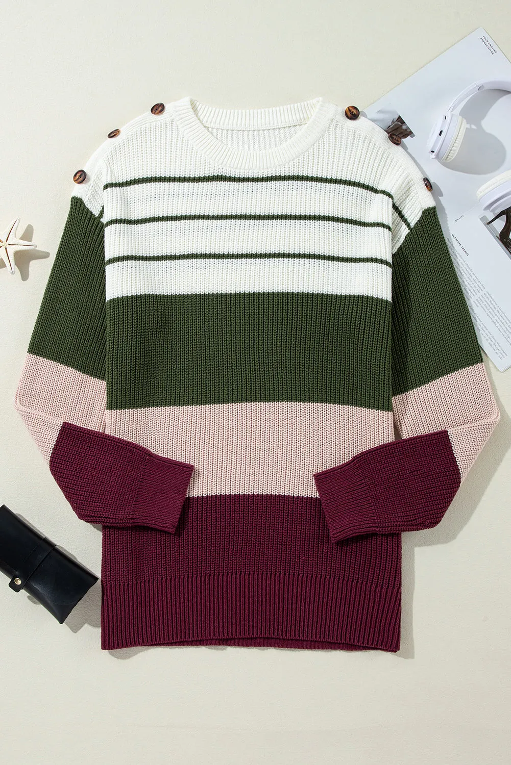 Colorblock Stripe Buttoned Sweater