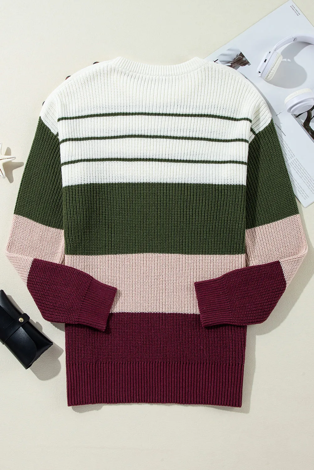 Colorblock Stripe Buttoned Sweater