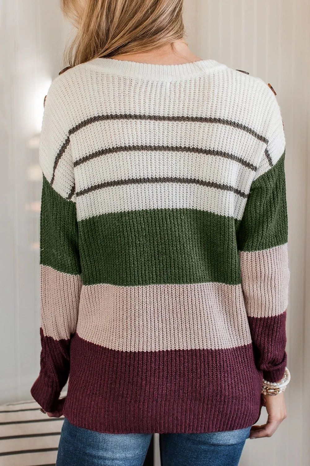 Colorblock Stripe Buttoned Sweater