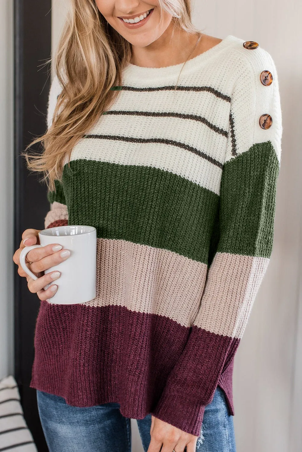 Colorblock Stripe Buttoned Sweater