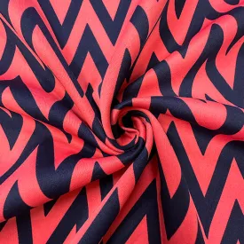 Coral and Navy Chevron Print Scuba Knit Fabric